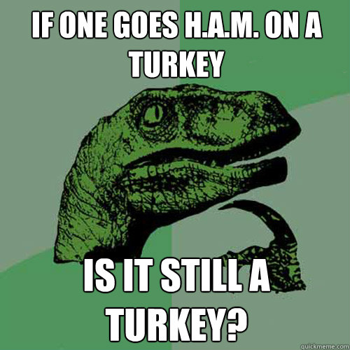If one goes H.A.M. on a turkey is it still a turkey?  Philosoraptor