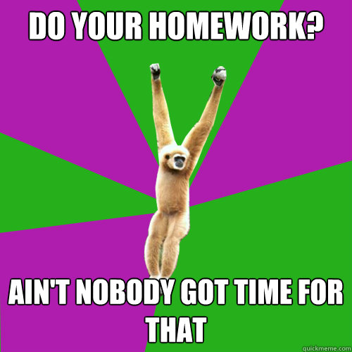 do your homework? ain't nobody got time for that  Over-used quote gibbon
