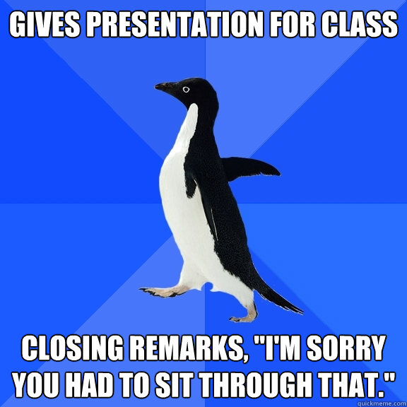 Gives presentation for class closing remarks, 