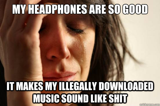 My headphones are so good it makes my illegally downloaded music sound like shit  First World Problems