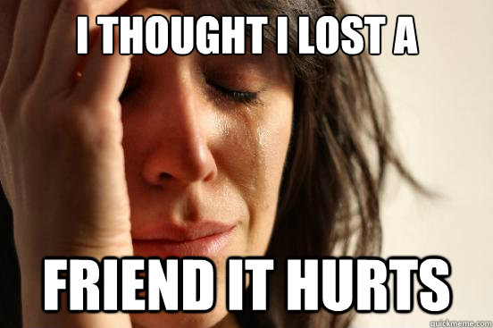 I thought I lost a friend it hurts  - I thought I lost a friend it hurts   First World Problems
