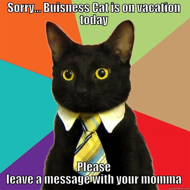 SORRY... BUISNESS CAT IS ON VACATION TODAY PLEASE LEAVE A MESSAGE WITH YOUR MOMMA Business Cat