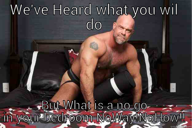 WE'VE HEARD WHAT YOU WIL DO BUT WHAT IS A NO GO IN YOUR BEDROOM NOWAY!NOHOW!! Gorilla Man