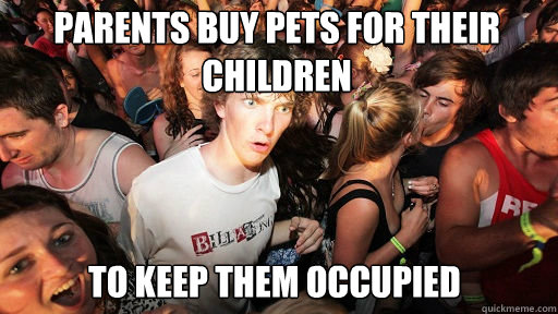 Parents buy pets for their children To keep them occupied  Sudden Clarity Clarence