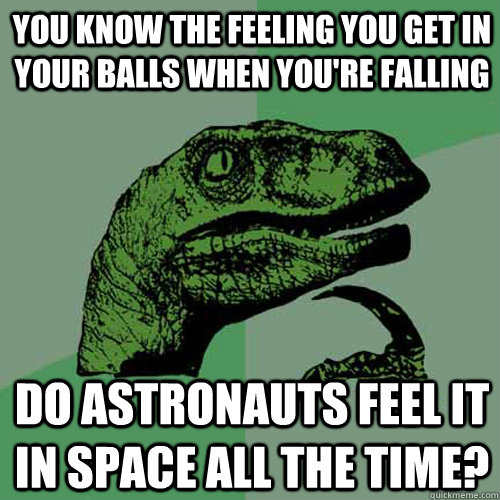 you know the feeling you get in your balls when you're falling do astronauts feel it in space all the time? - you know the feeling you get in your balls when you're falling do astronauts feel it in space all the time?  Philosoraptor