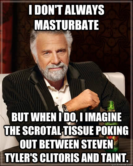 I don't always masturbate but when I do, I imagine the scrotal tissue poking out between Steven Tyler's clitoris and taint.  The Most Interesting Man In The World