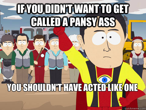 if you didn't want to get called a pansy ass you shouldn't have acted like one  Captain Hindsight