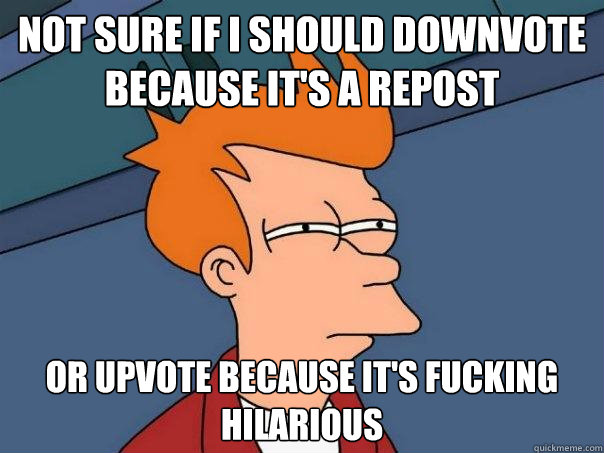 not sure if i should downvote because it's a repost or upvote because it's fucking hilarious  Futurama Fry