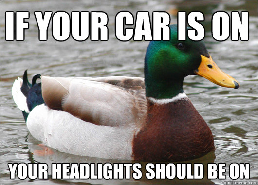 if your car is on your headlights should be on  Actual Advice Mallard