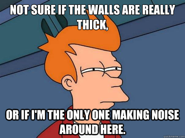Not sure if the walls are really thick, or if i'm the only one making noise around here.  Futurama Fry