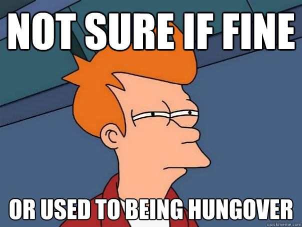 Not sure if fine Or used to being hungover  Futurama Fry