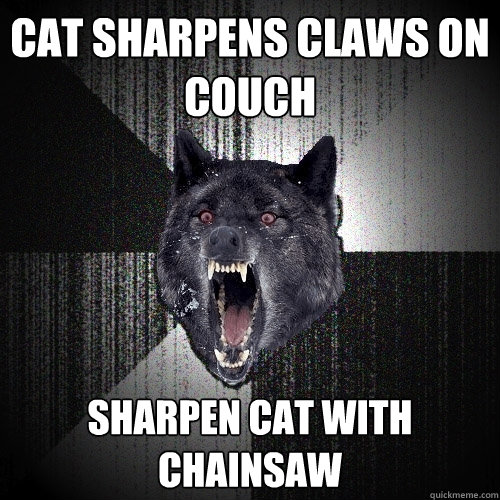 Cat sharpens claws on
couch sharpen cat with chainsaw  Insanity Wolf