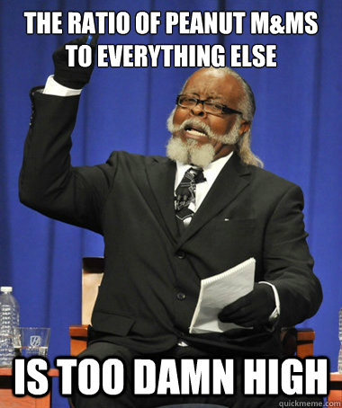 The ratio of peanut M&ms to everything else is too damn high  The Rent Is Too Damn High