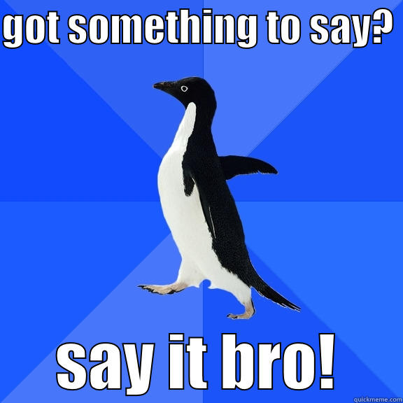 GOT SOMETHING TO SAY?  SAY IT BRO! Socially Awkward Penguin