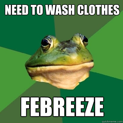 Need to wash clothes Febreeze  Foul Bachelor Frog