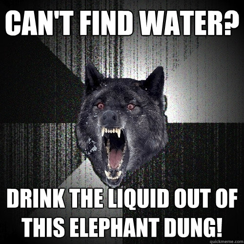 Can't find water? Drink the liquid out of this elephant dung!  Insanity Wolf