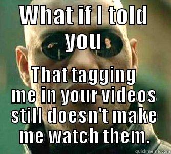 WHAT IF I TOLD YOU THAT TAGGING ME IN YOUR VIDEOS STILL DOESN'T MAKE ME WATCH THEM. Matrix Morpheus
