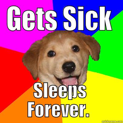 GETS SICK SLEEPS FOREVER.  Advice Dog