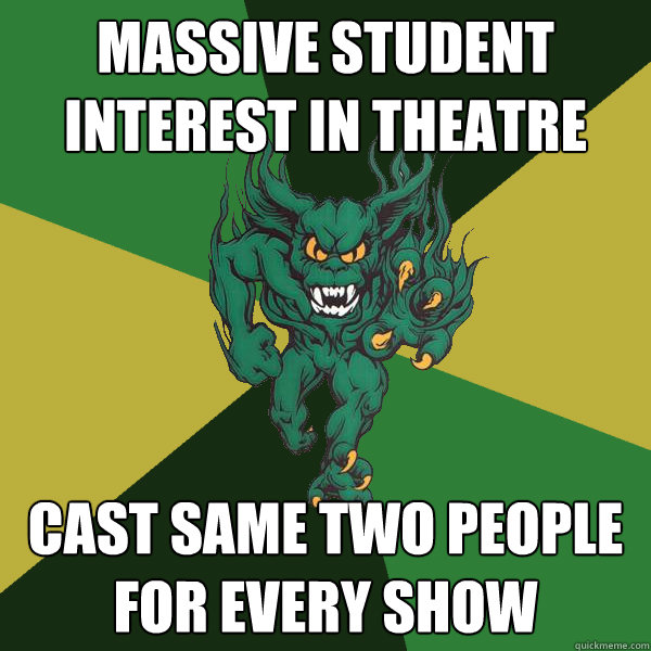 Massive student interest in theatre cast same two people for every show  Green Terror