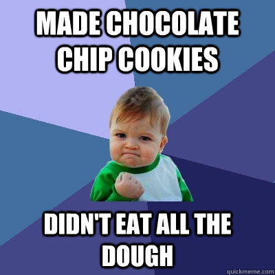 made chocolate chip cookies didn't eat all the dough - made chocolate chip cookies didn't eat all the dough  Success Kid