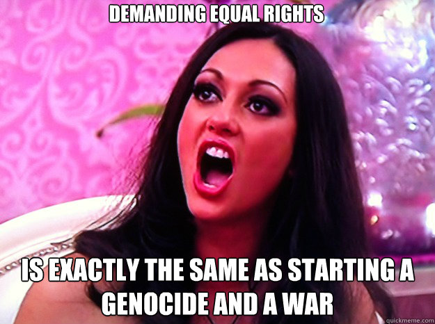 DEMANDING EQUAL RIGHTS IS EXACTLY THE SAME AS STARTING A GENOCIDE AND A WAR  Feminist Nazi