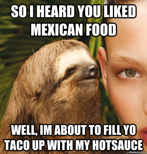 So I heard you liked mexican food Well, Im about to fill yo taco up with my hotsauce  rape sloth