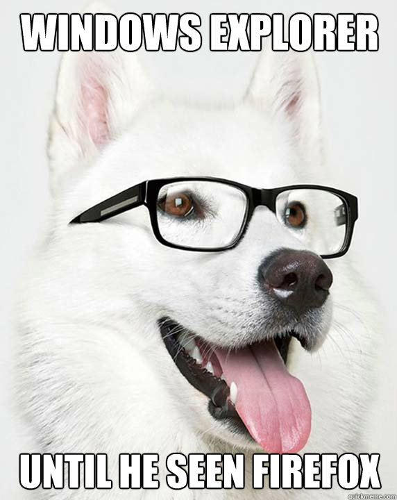 windows explorer until he seen firefox  Nerd Dog