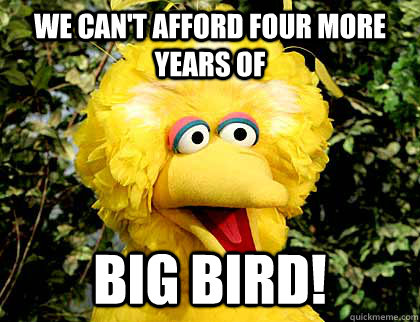 We Can't afford four more years of Big Bird!  