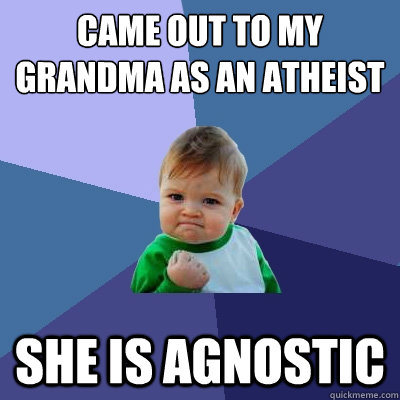 came out to my grandma as an atheist she is agnostic  Success Kid