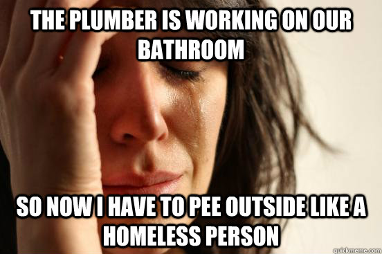 The plumber is working on our bathroom so now i have to pee outside like a homeless person  First World Problems