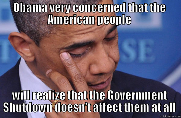 OBAMA VERY CONCERNED THAT THE AMERICAN PEOPLE WILL REALIZE THAT THE GOVERNMENT SHUTDOWN DOESN'T AFFECT THEM AT ALL Misc