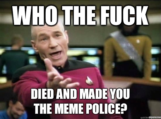 Who the fuck Died and made you 
the meme police?  Annoyed Picard HD