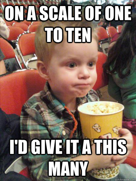 On a scale of one to ten I'd give it a this many  Movie Critic Kid