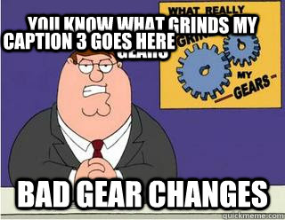 YOU KNOW WHAT GRINDS MY GEARS BAD GEAR CHANGES Caption 3 goes here  