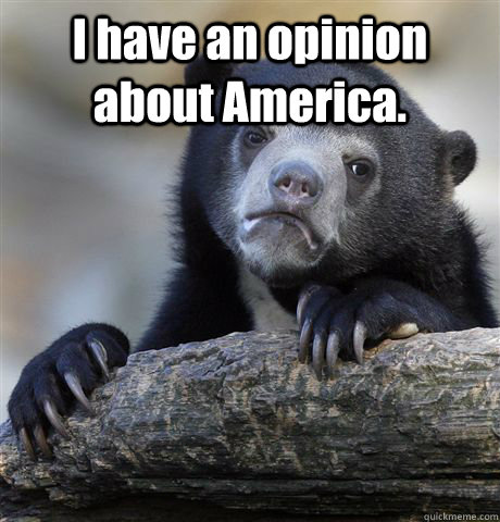 I have an opinion about America.    Confession Bear
