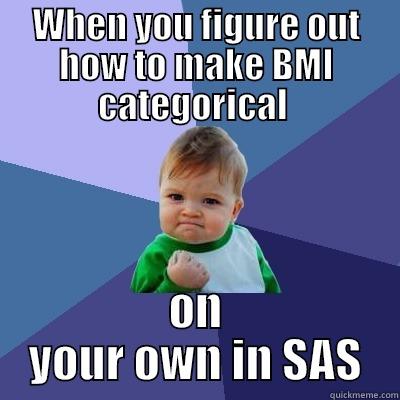 WHEN YOU FIGURE OUT HOW TO MAKE BMI CATEGORICAL  ON YOUR OWN IN SAS Success Kid