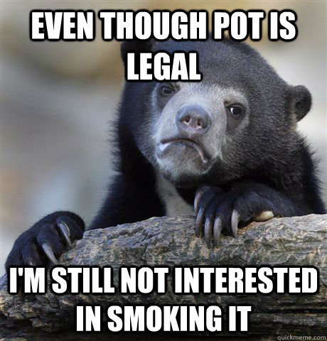 Even though pot is legal I'm still not interested in smoking it  Confession Bear