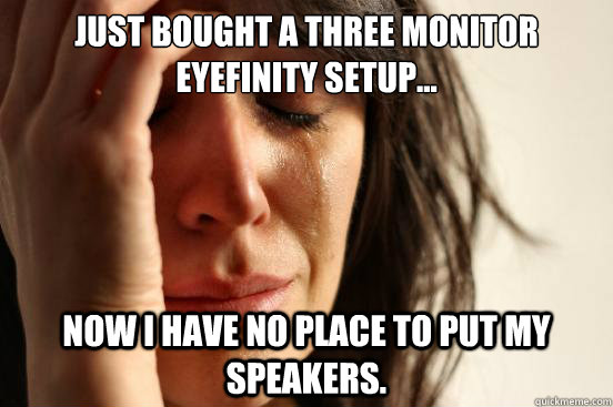 Just bought a three monitor eyefinity setup... Now I have no place to put my speakers.  First World Problems