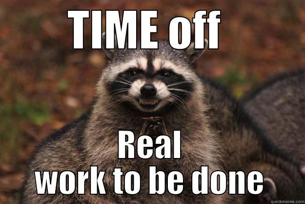 A week off from NB 23 - TIME OFF  REAL WORK TO BE DONE Evil Plotting Raccoon