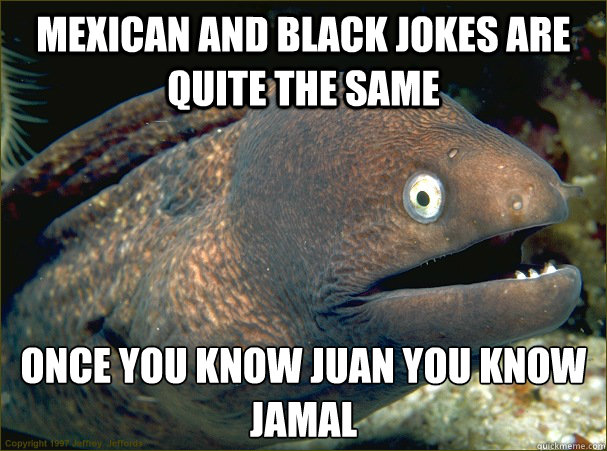 Mexican and black jokes are quite the same Once you know juan you know jamal - Mexican and black jokes are quite the same Once you know juan you know jamal  Bad Joke Eel