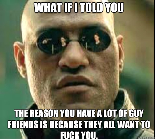 What if I told you The reason you have a lot of guy friends is because they all want to fuck you.   
