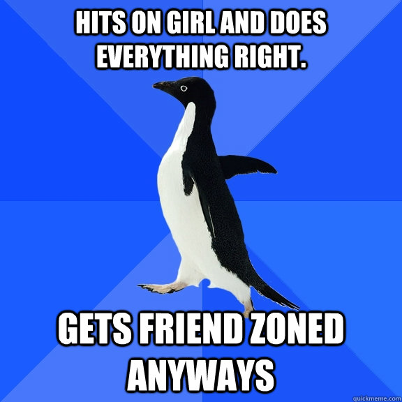 Hits on girl and does everything right. Gets Friend zoned anyways  Socially Awkward Penguin