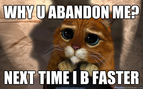 Why u abandon me? Next time I b faster  Sad cat