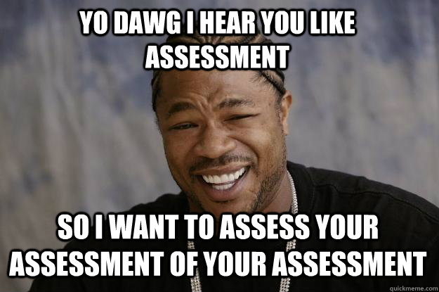 YO DAWG I HEAR YOU LIKE ASSESSMENT so I want to assess your assessment of your assessment  Xzibit meme