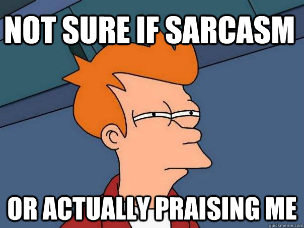 Not sure if sarcasm or actually praising me  Futurama Fry