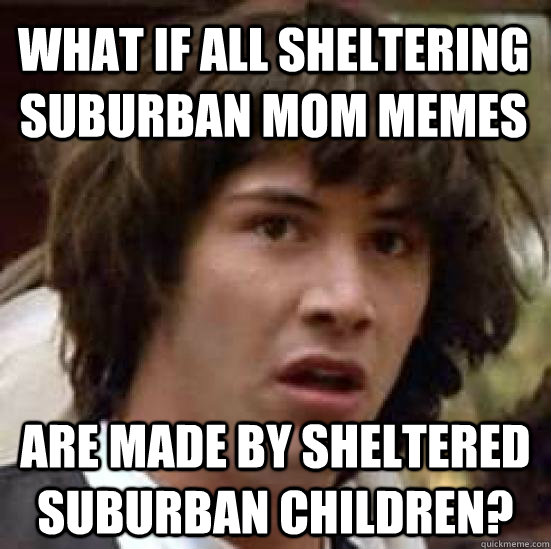 What if all sheltering suburban mom memes are made by sheltered suburban children? - What if all sheltering suburban mom memes are made by sheltered suburban children?  conspiracy keanu