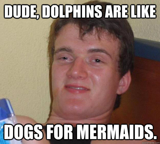 Dude, Dolphins are like dogs for mermaids. - Dude, Dolphins are like dogs for mermaids.  10 Guy