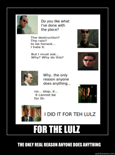 FOR THE LULZ  the only real reason anyone does anything - FOR THE LULZ  the only real reason anyone does anything  For The Lulz Matrix