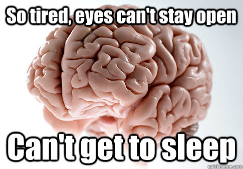 So tired, eyes can't stay open Can't get to sleep  Scumbag Brain