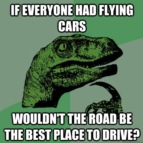 If everyone had flying cars wouldn't the road be the best place to drive? - If everyone had flying cars wouldn't the road be the best place to drive?  Philosoraptor